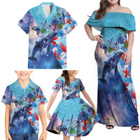 Hawaii Aloha Whales Family Matching Off Shoulder Maxi Dress and Hawaiian Shirt Hibiscus and Whales with Polynesian Pattern - Polynesian Pride