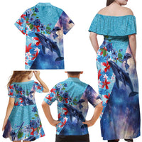 Hawaii Aloha Whales Family Matching Off Shoulder Maxi Dress and Hawaiian Shirt Hibiscus and Whales with Polynesian Pattern - Polynesian Pride