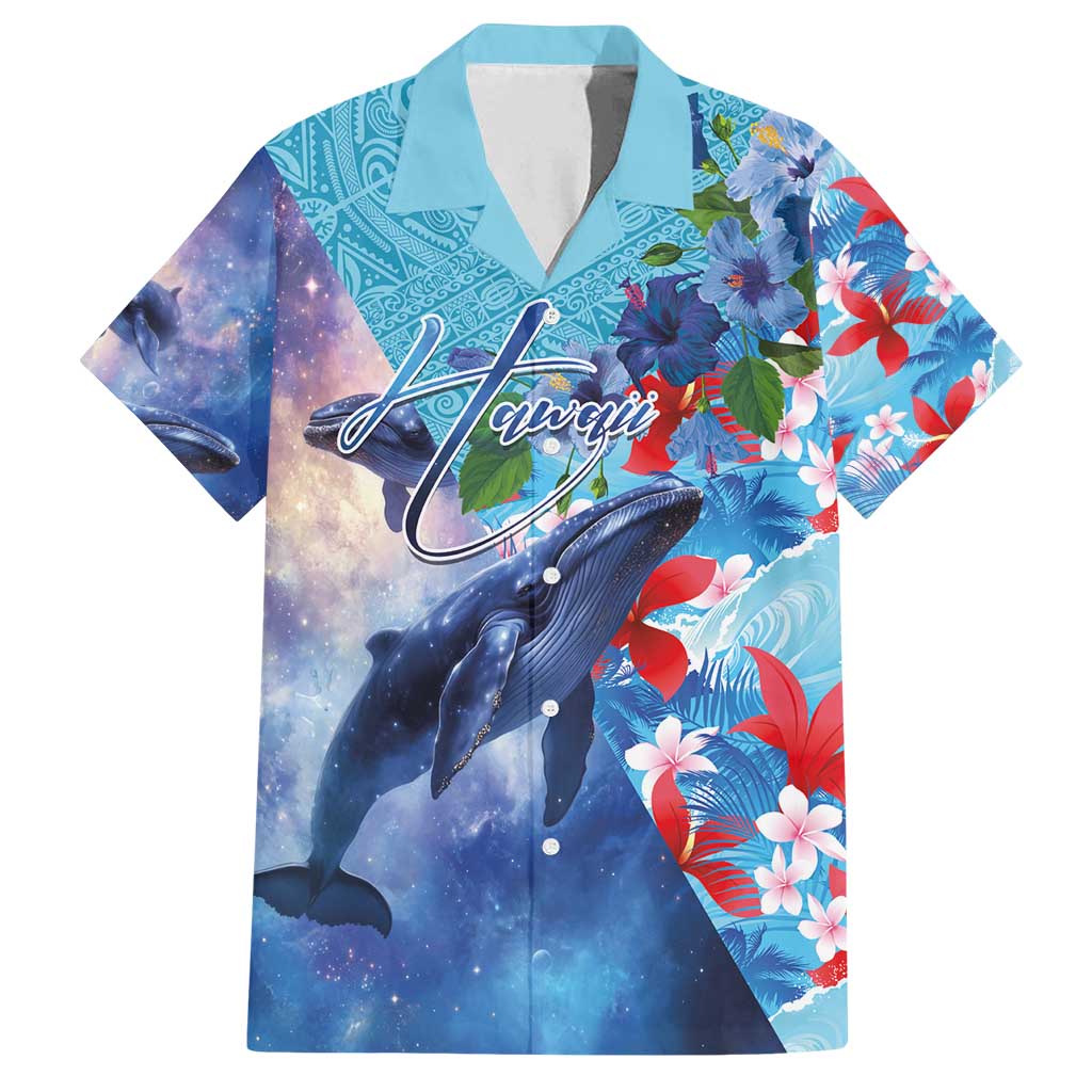 Hawaii Aloha Whales Family Matching Off Shoulder Short Dress and Hawaiian Shirt Hibiscus and Whales with Polynesian Pattern - Polynesian Pride