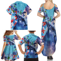 Hawaii Aloha Whales Family Matching Summer Maxi Dress and Hawaiian Shirt Hibiscus and Whales with Polynesian Pattern - Polynesian Pride