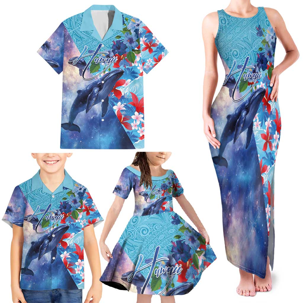Hawaii Aloha Whales Family Matching Tank Maxi Dress and Hawaiian Shirt Hibiscus and Whales with Polynesian Pattern - Polynesian Pride