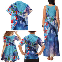 Hawaii Aloha Whales Family Matching Tank Maxi Dress and Hawaiian Shirt Hibiscus and Whales with Polynesian Pattern - Polynesian Pride