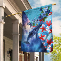 Hawaii Aloha Whales Garden Flag Hibiscus and Whales with Polynesian Pattern - Polynesian Pride