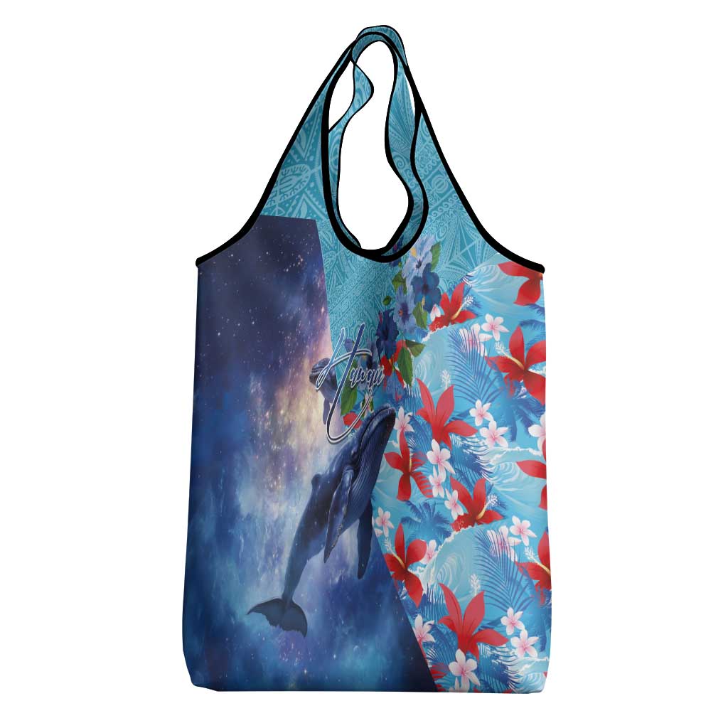 Hawaii Aloha Whales Grocery Bag Hibiscus and Whales with Polynesian Pattern - Polynesian Pride
