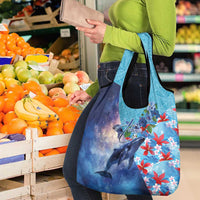 Hawaii Aloha Whales Grocery Bag Hibiscus and Whales with Polynesian Pattern - Polynesian Pride