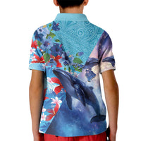 Hawaii Aloha Whales Kid Polo Shirt Hibiscus and Whales with Polynesian Pattern - Polynesian Pride