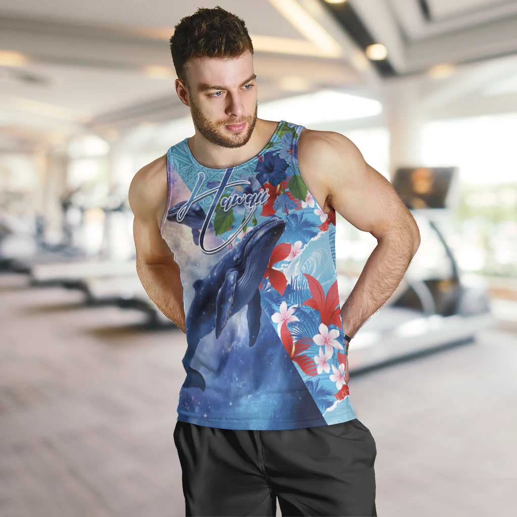 Hawaii Aloha Whales Men Tank Top Hibiscus and Whales with Polynesian Pattern - Polynesian Pride