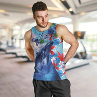 Hawaii Aloha Whales Men Tank Top Hibiscus and Whales with Polynesian Pattern LT03 Blue - Polynesian Pride