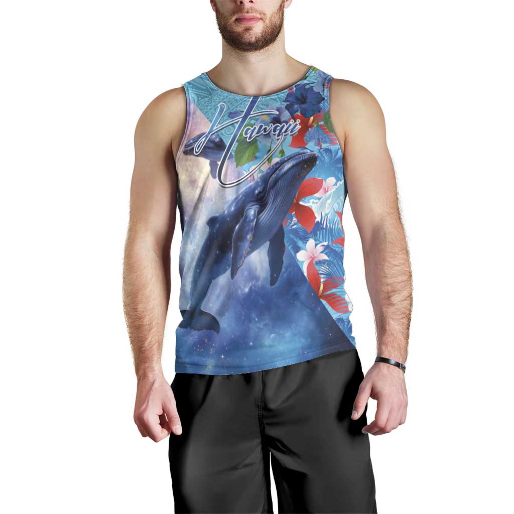 Hawaii Aloha Whales Men Tank Top Hibiscus and Whales with Polynesian Pattern LT03 - Polynesian Pride