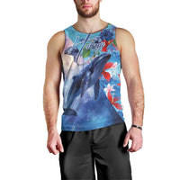 Hawaii Aloha Whales Men Tank Top Hibiscus and Whales with Polynesian Pattern LT03 - Polynesian Pride