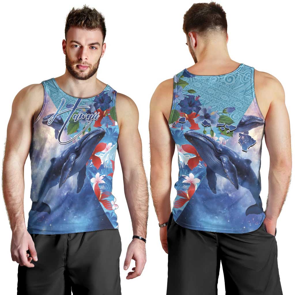Hawaii Aloha Whales Men Tank Top Hibiscus and Whales with Polynesian Pattern LT03 - Polynesian Pride