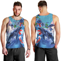 Hawaii Aloha Whales Men Tank Top Hibiscus and Whales with Polynesian Pattern LT03 - Polynesian Pride