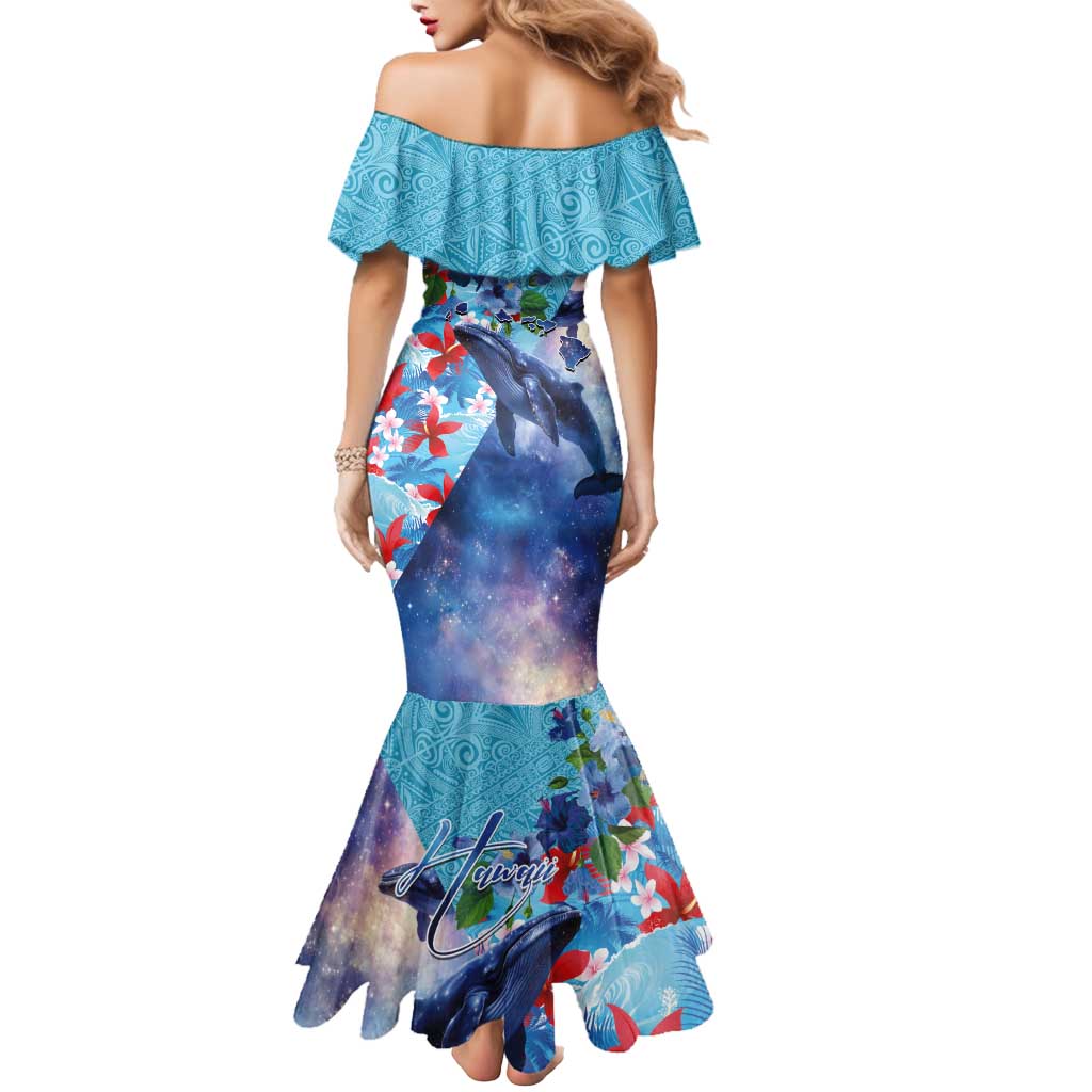 Hawaii Aloha Whales Mermaid Dress Hibiscus and Whales with Polynesian Pattern - Polynesian Pride