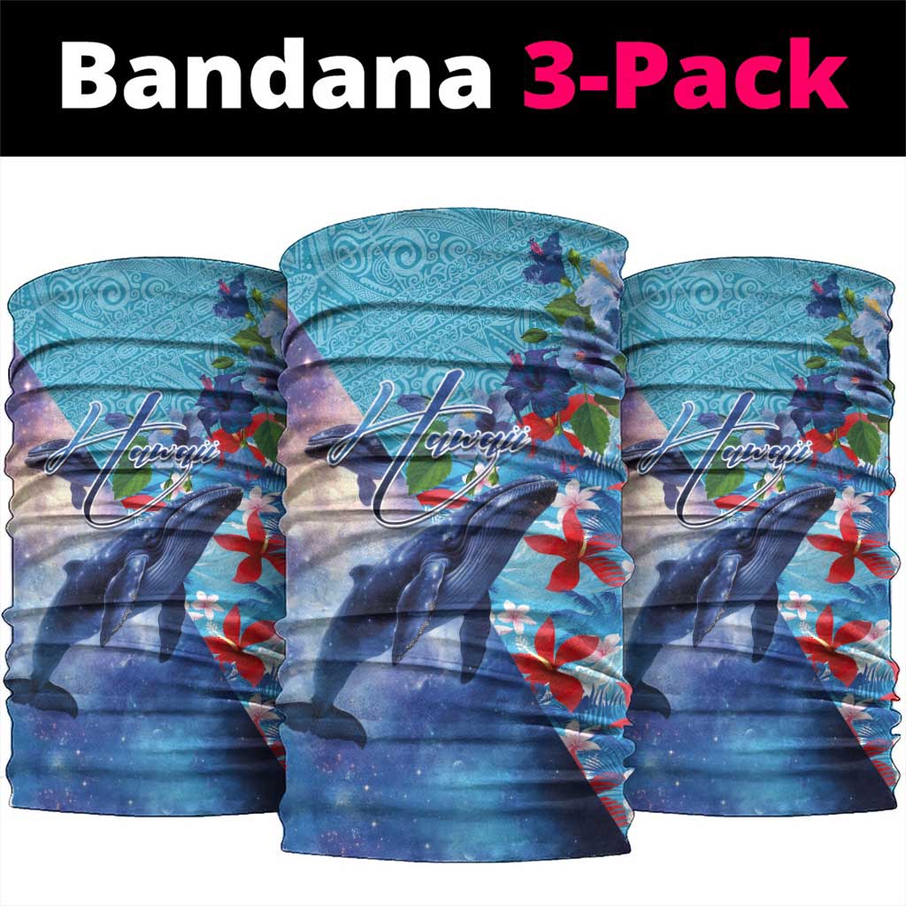 Hawaii Aloha Whales Neck Gaiter Hibiscus and Whales with Polynesian Pattern LT03 package One Size: 25*50cm Blue - Polynesian Pride