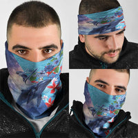 Hawaii Aloha Whales Neck Gaiter Hibiscus and Whales with Polynesian Pattern - Polynesian Pride
