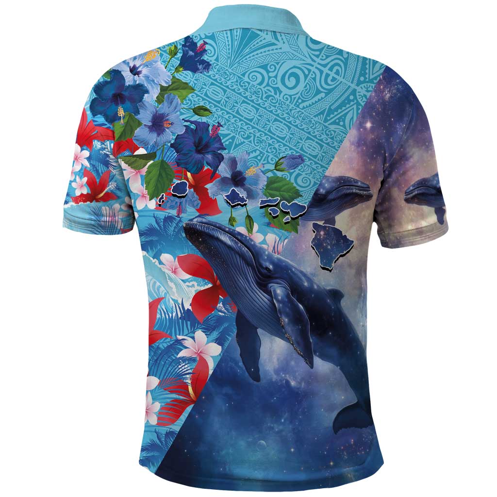 Hawaii Aloha Whales Polo Shirt Hibiscus and Whales with Polynesian Pattern - Polynesian Pride