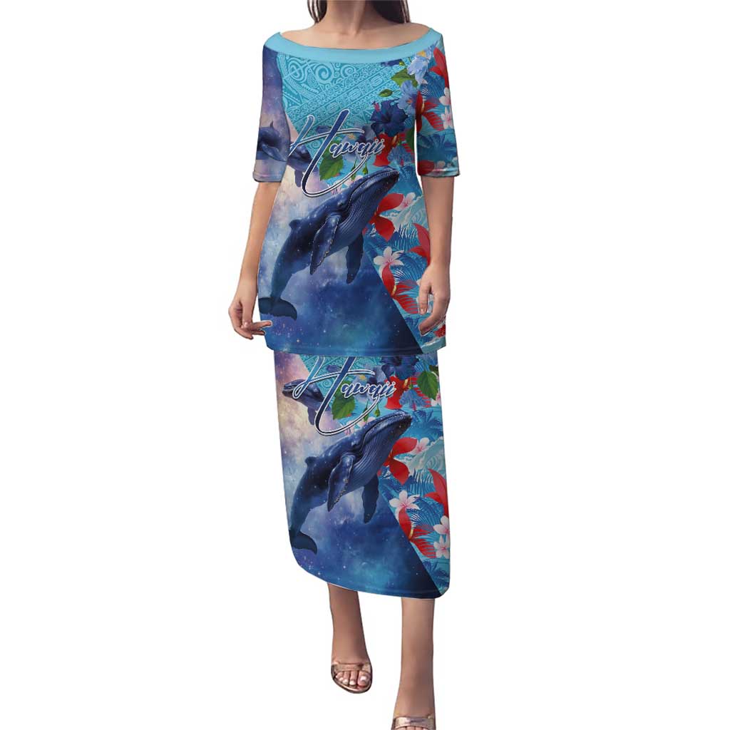 Hawaii Aloha Whales Puletasi Hibiscus and Whales with Polynesian Pattern - Polynesian Pride
