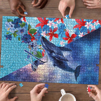 Hawaii Aloha Whales Puzzle Hibiscus and Whales with Polynesian Pattern LT03 - Polynesian Pride