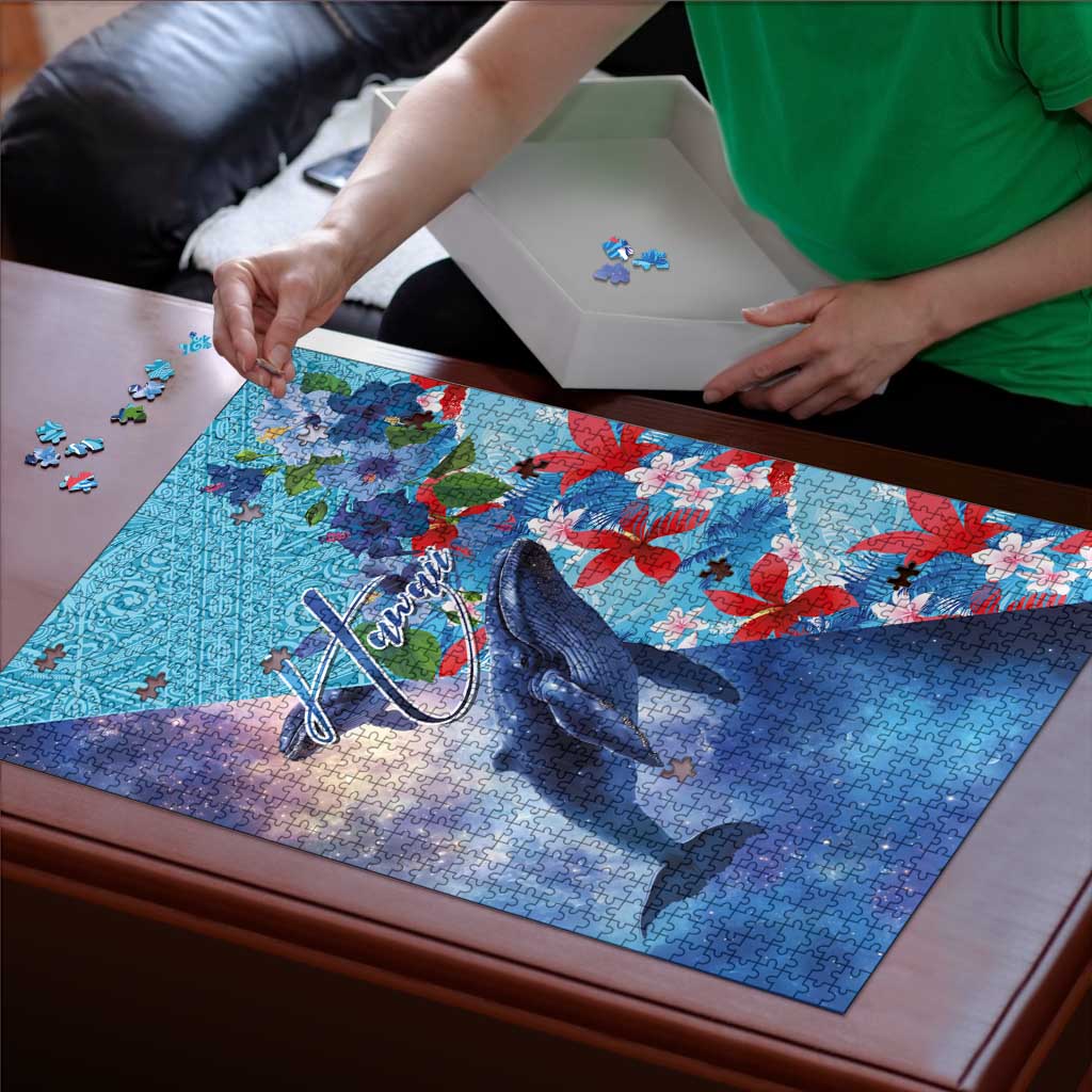 Hawaii Aloha Whales Puzzle Hibiscus and Whales with Polynesian Pattern LT03 - Polynesian Pride