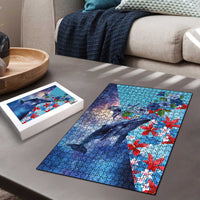 Hawaii Aloha Whales Puzzle Hibiscus and Whales with Polynesian Pattern LT03 - Polynesian Pride