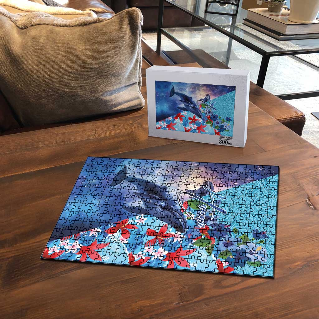 Hawaii Aloha Whales Puzzle Hibiscus and Whales with Polynesian Pattern LT03 - Polynesian Pride