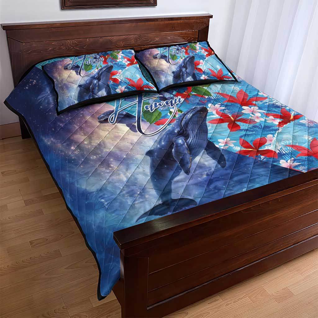 Hawaii Aloha Whales Quilt Bed Set Hibiscus and Whales with Polynesian Pattern - Polynesian Pride