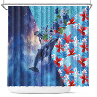 Hawaii Aloha Whales Shower Curtain Hibiscus and Whales with Polynesian Pattern - Polynesian Pride