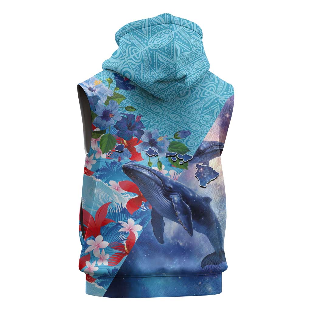 Hawaii Aloha Whales Sleeveless Hoodie Hibiscus and Whales with Polynesian Pattern LT03 - Polynesian Pride