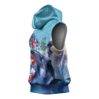Hawaii Aloha Whales Sleeveless Hoodie Hibiscus and Whales with Polynesian Pattern LT03 - Polynesian Pride