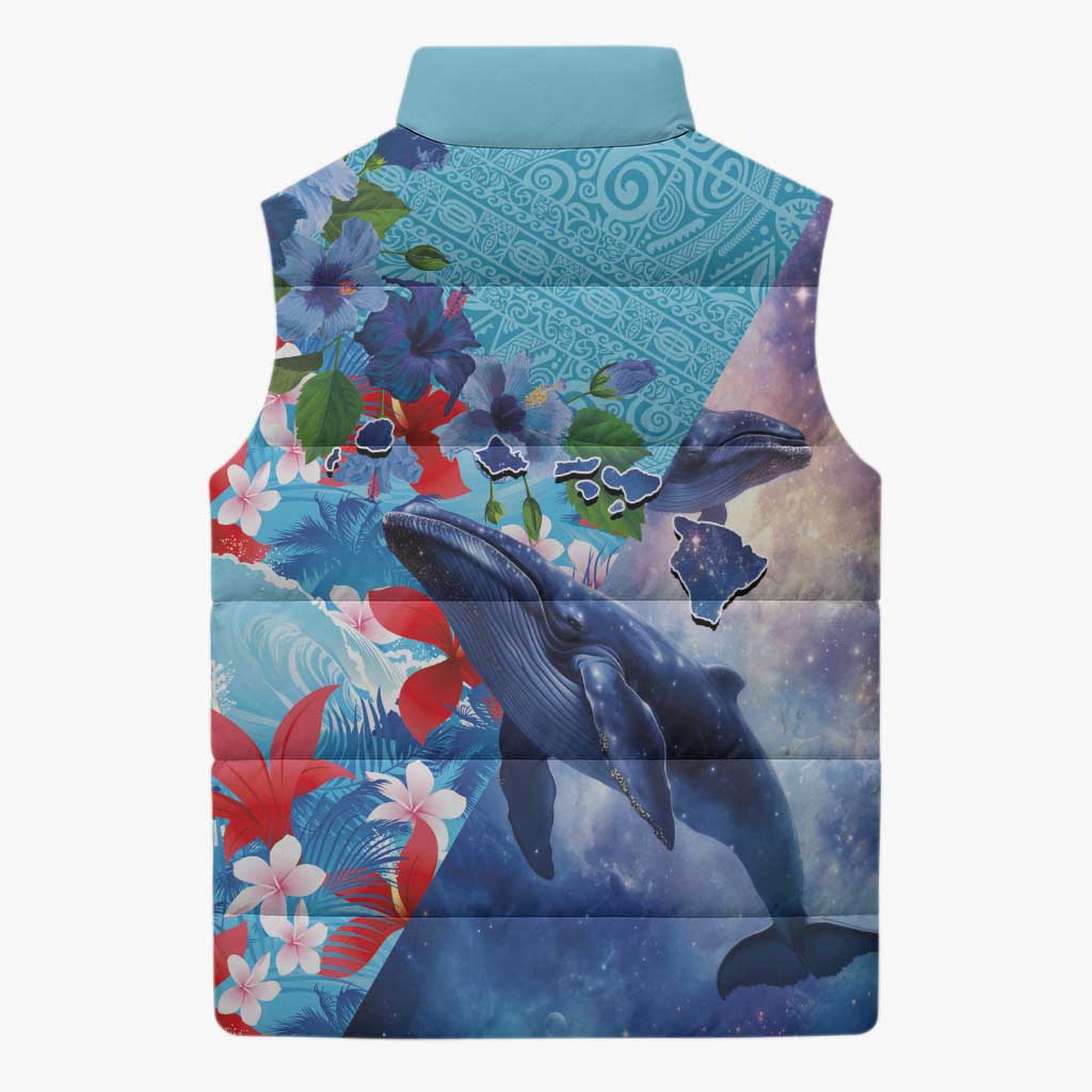 Hawaii Aloha Whales Sleeveless Puffer Jacket Hibiscus and Whales with Polynesian Pattern LT03 - Polynesian Pride