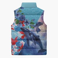 Hawaii Aloha Whales Sleeveless Puffer Jacket Hibiscus and Whales with Polynesian Pattern LT03 - Polynesian Pride