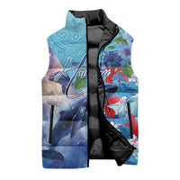 Hawaii Aloha Whales Sleeveless Puffer Jacket Hibiscus and Whales with Polynesian Pattern LT03 - Polynesian Pride