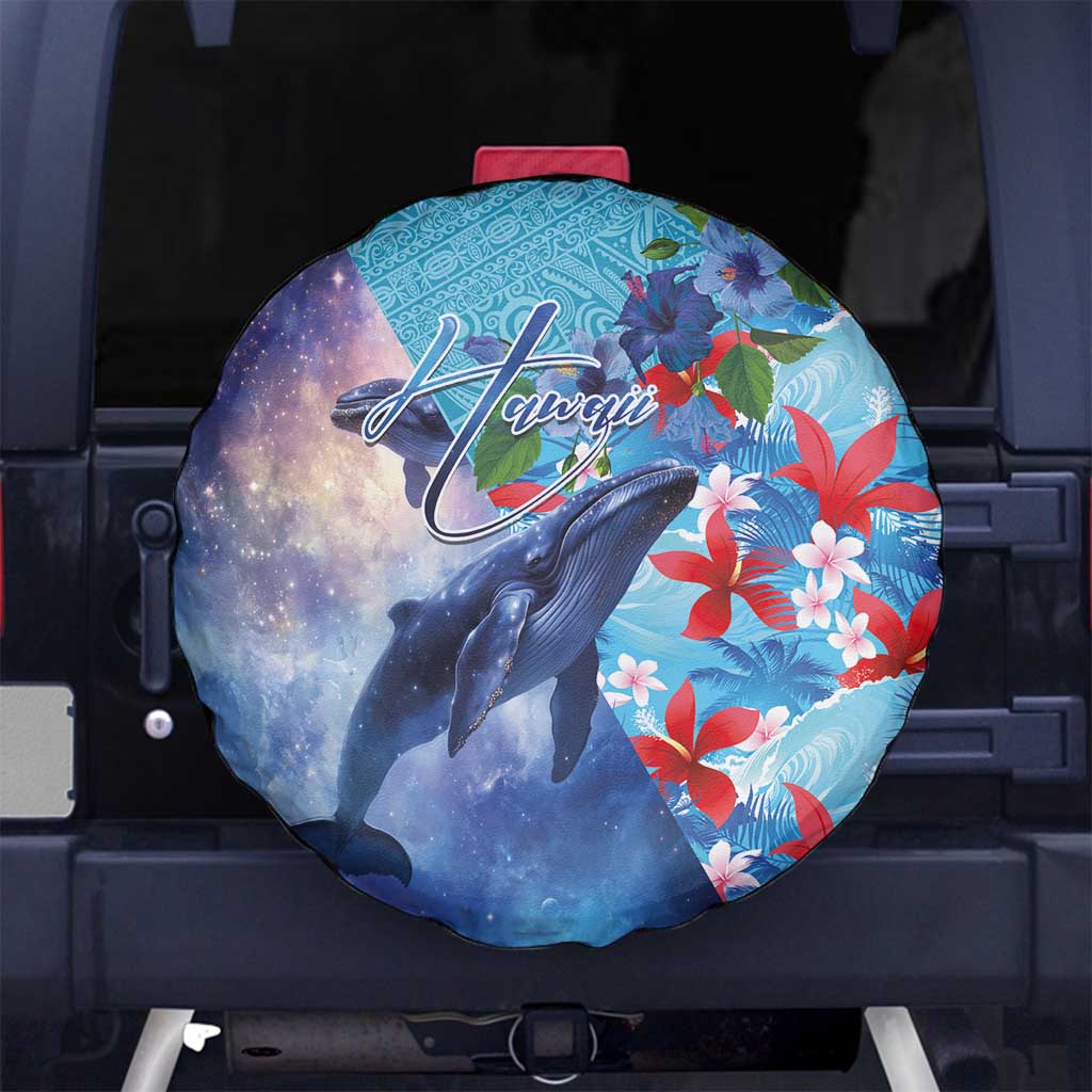 Hawaii Aloha Whales Spare Tire Cover Hibiscus and Whales with Polynesian Pattern - Polynesian Pride