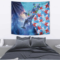 Hawaii Aloha Whales Tapestry Hibiscus and Whales with Polynesian Pattern - Polynesian Pride