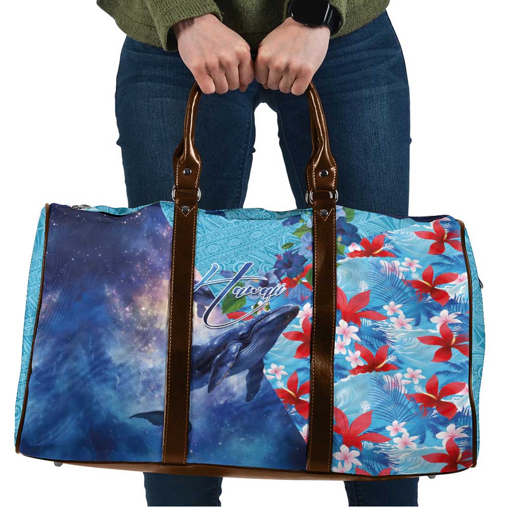 Hawaii Aloha Whales Travel Bag Hibiscus and Whales with Polynesian Pattern LT03 Blue - Polynesian Pride