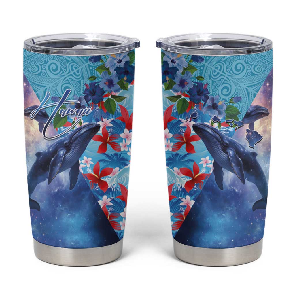 Hawaii Aloha Whales Tumbler Cup Hibiscus and Whales with Polynesian Pattern - Polynesian Pride