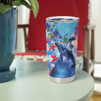 Hawaii Aloha Whales Tumbler Cup Hibiscus and Whales with Polynesian Pattern - Polynesian Pride