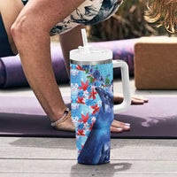 Hawaii Aloha Whales Tumbler With Handle Hibiscus and Whales with Polynesian Pattern - Polynesian Pride