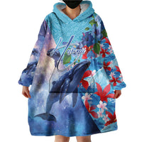 Hawaii Aloha Whales Wearable Blanket Hoodie Hibiscus and Whales with Polynesian Pattern LT03 - Polynesian Pride