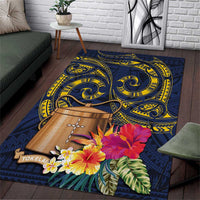 Tokelau Tokehega Day Area Rug Coat of Arms with Polynesian Tattoo and Hibiscus LT03 Blue - Polynesian Pride