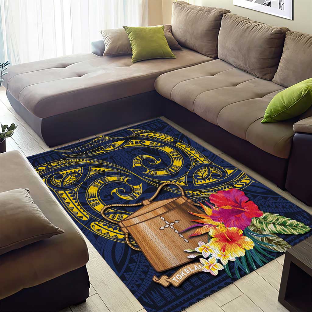 Tokelau Tokehega Day Area Rug Coat of Arms with Polynesian Tattoo and Hibiscus LT03 - Polynesian Pride