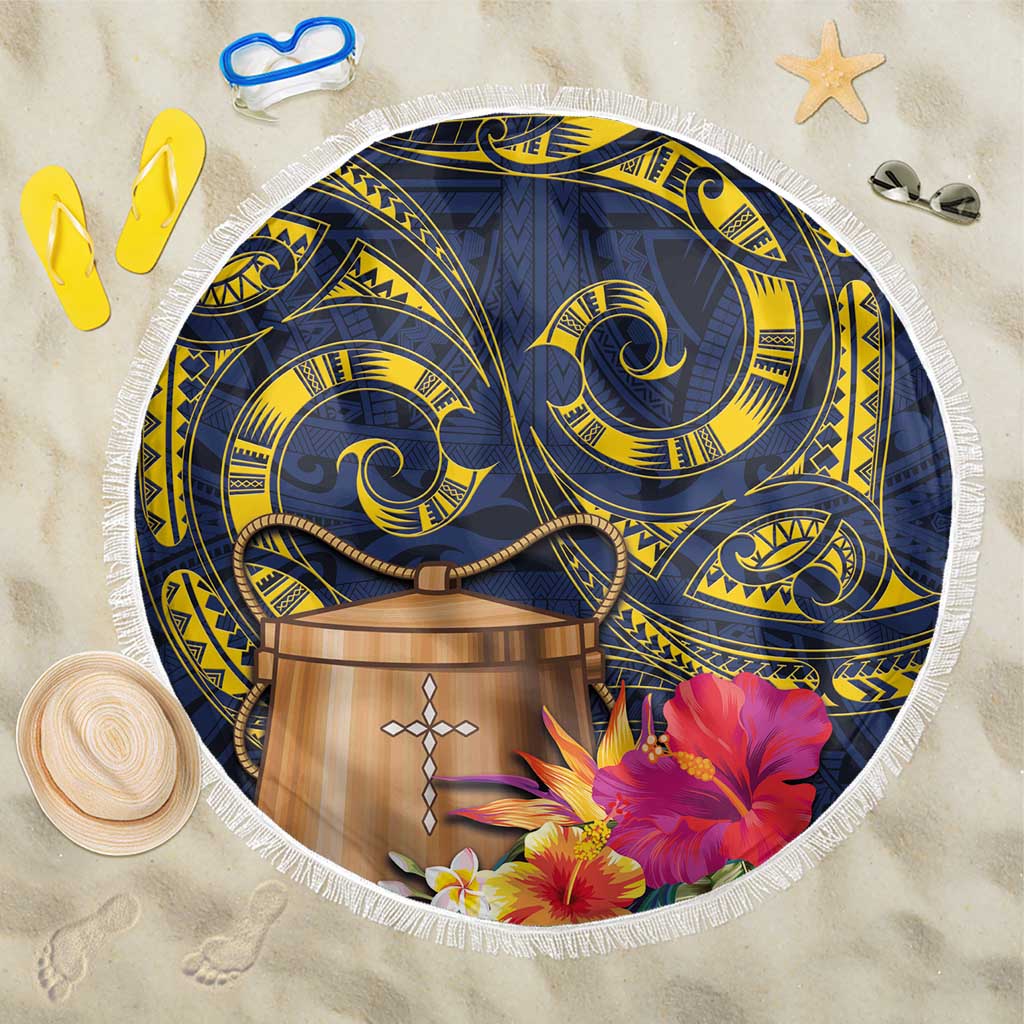 Tokelau Tokehega Day Beach Blanket Coat of Arms with Polynesian Tattoo and Hibiscus LT03 One Size 150cm Blue - Polynesian Pride