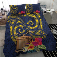 Tokelau Tokehega Day Bedding Set Coat of Arms with Polynesian Tattoo and Hibiscus