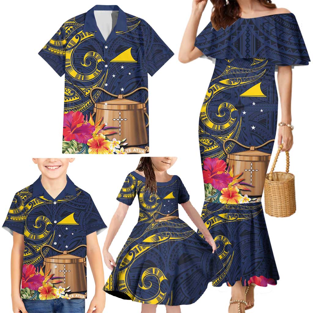 Tokelau Tokehega Day Family Matching Mermaid Dress and Hawaiian Shirt Coat of Arms with Polynesian Tattoo and Hibiscus LT03 - Polynesian Pride