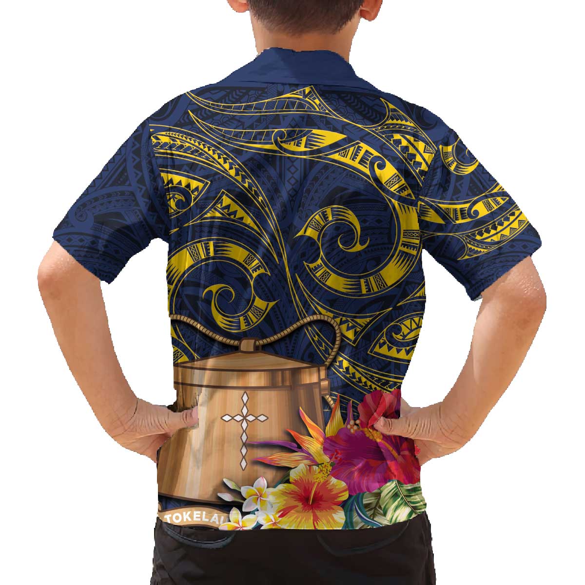 Tokelau Tokehega Day Family Matching Off Shoulder Short Dress and Hawaiian Shirt Coat of Arms with Polynesian Tattoo and Hibiscus LT03 - Polynesian Pride