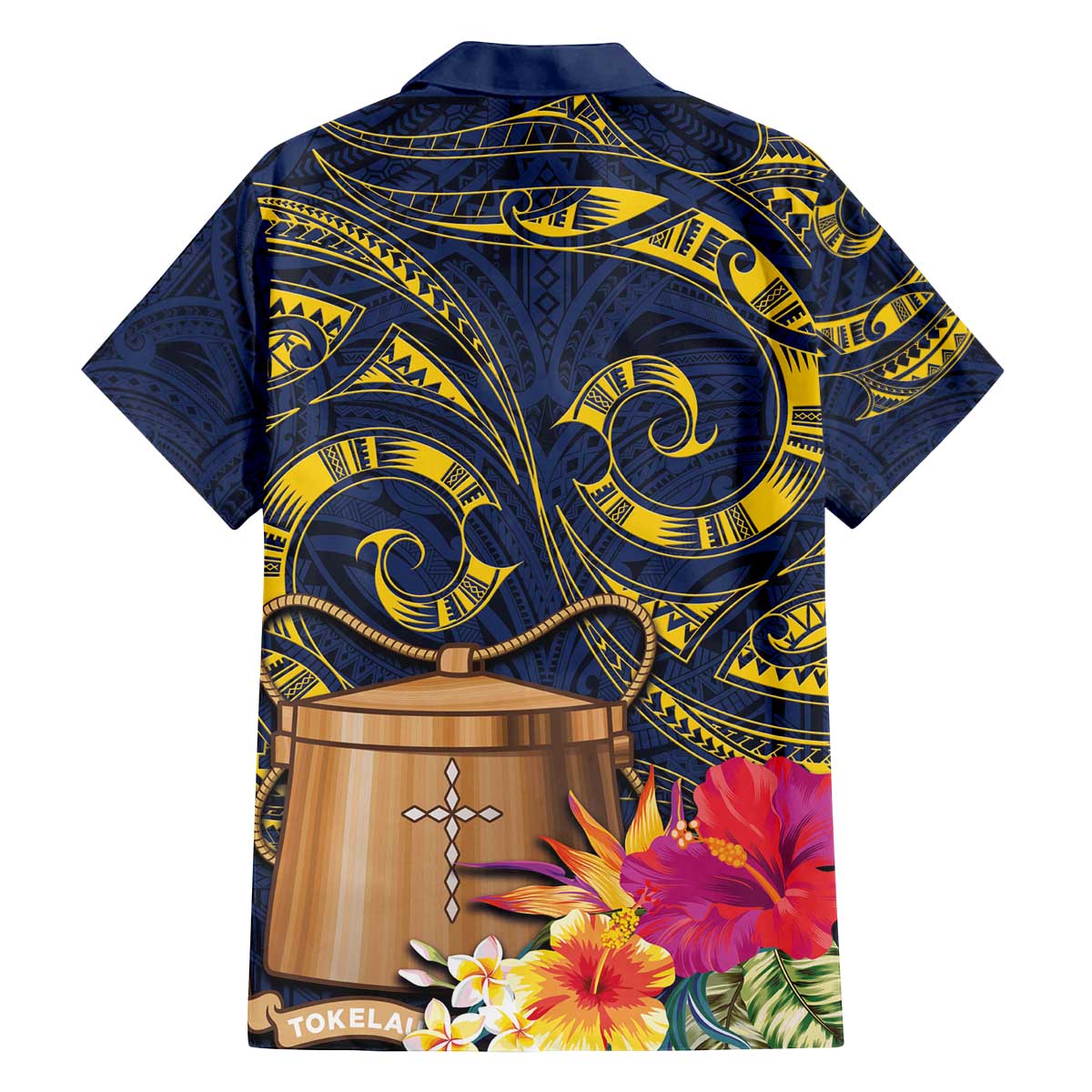 Tokelau Tokehega Day Family Matching Off Shoulder Short Dress and Hawaiian Shirt Coat of Arms with Polynesian Tattoo and Hibiscus LT03 - Polynesian Pride