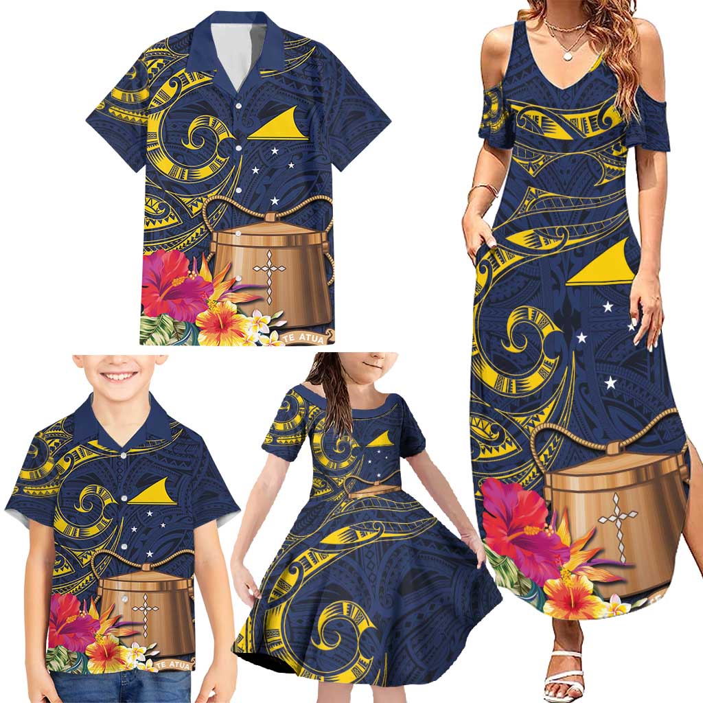 Tokelau Tokehega Day Family Matching Summer Maxi Dress and Hawaiian Shirt Coat of Arms with Polynesian Tattoo and Hibiscus LT03 - Polynesian Pride