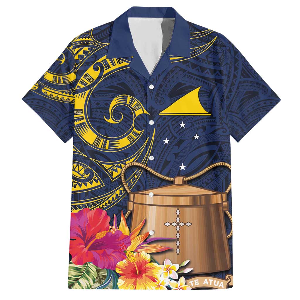 Tokelau Tokehega Day Hawaiian Shirt Coat of Arms with Polynesian Tattoo and Hibiscus LT03 Blue - Polynesian Pride