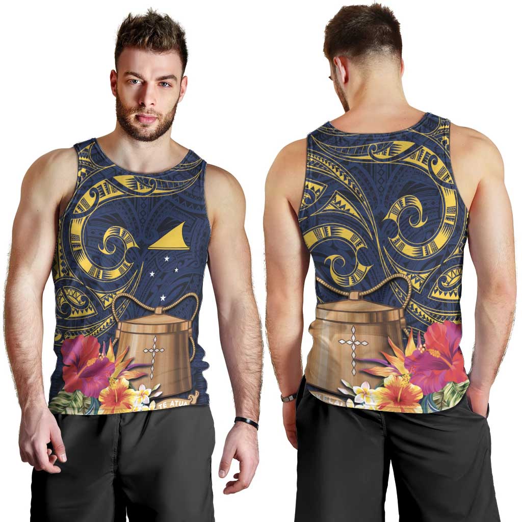 Tokelau Tokehega Day Men Tank Top Coat of Arms with Polynesian Tattoo and Hibiscus