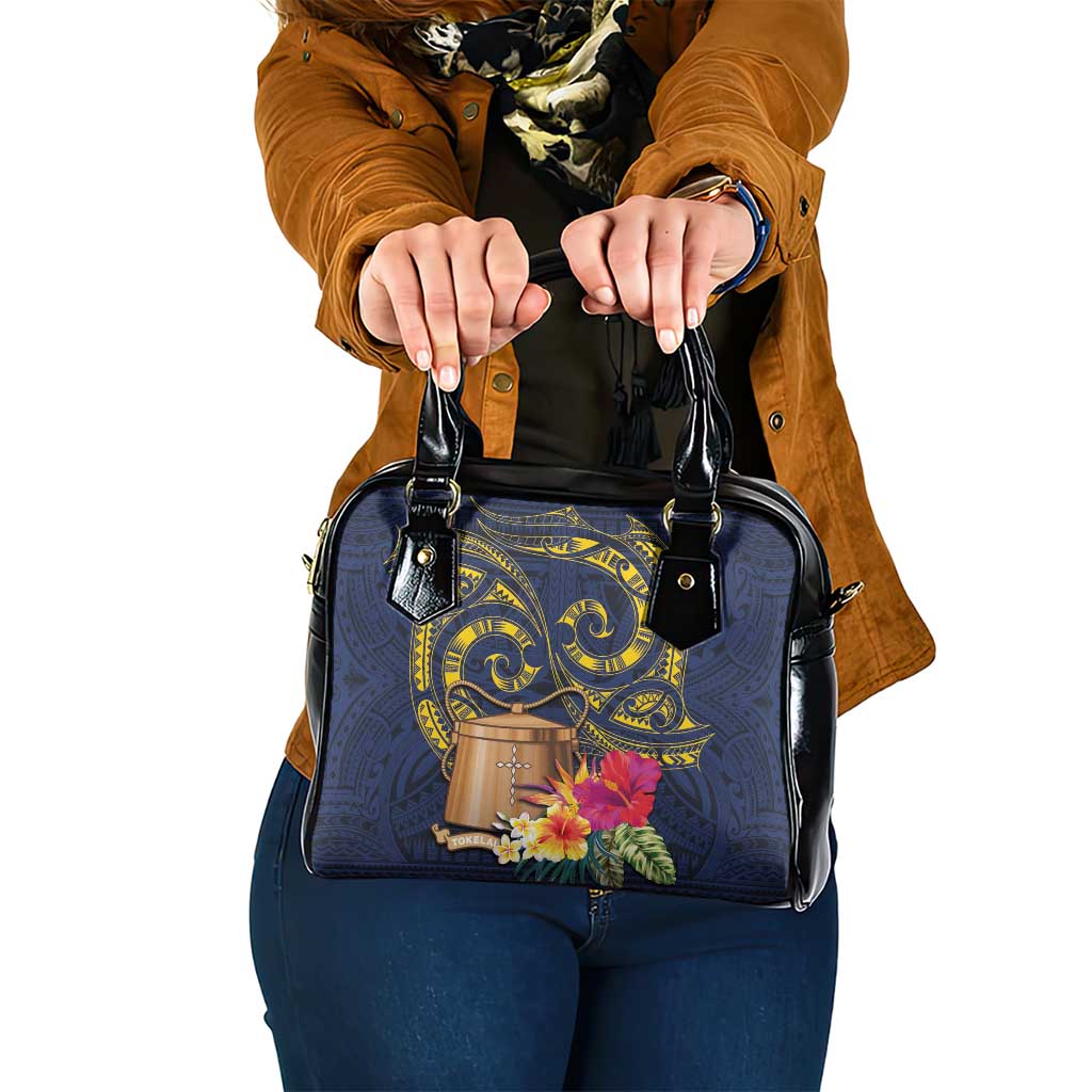 Tokelau Tokehega Day Shoulder Handbag Coat of Arms with Polynesian Tattoo and Hibiscus LT03 One Size Blue - Polynesian Pride